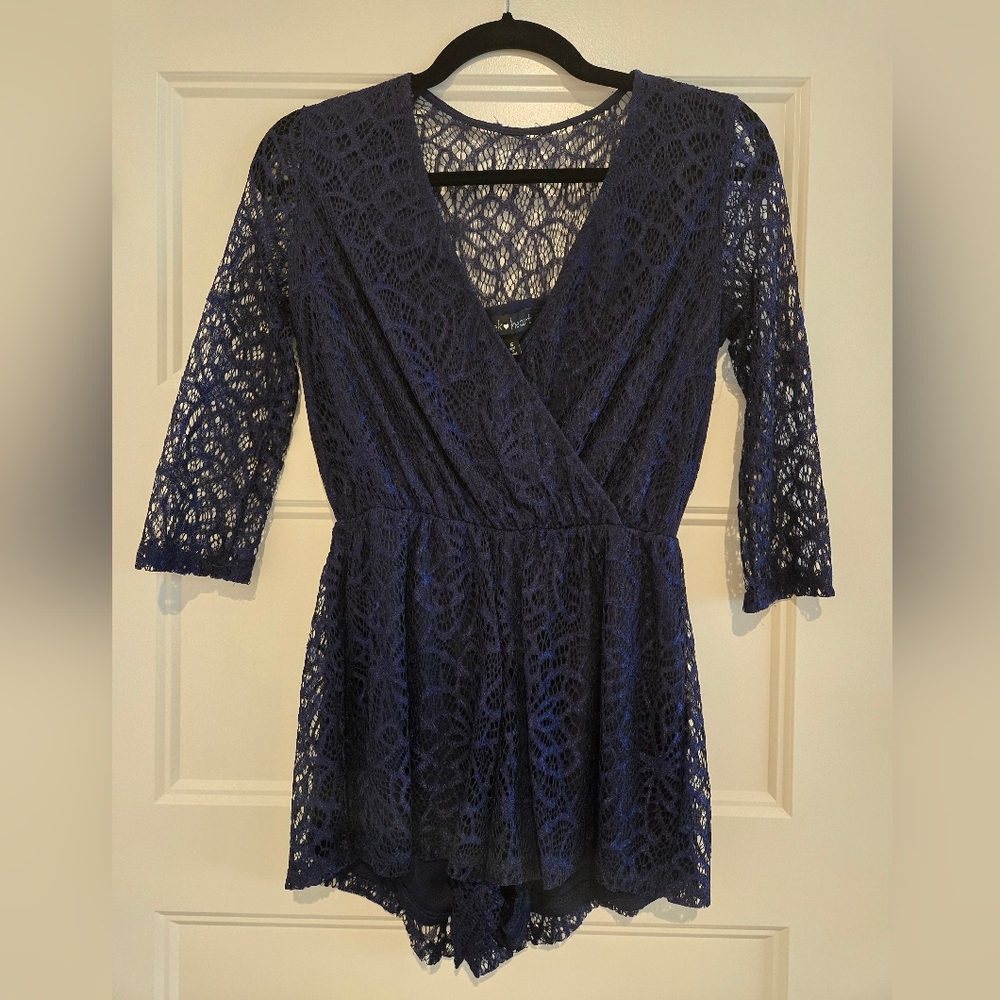 Derek Heart Navy Lace V-Neck Dress